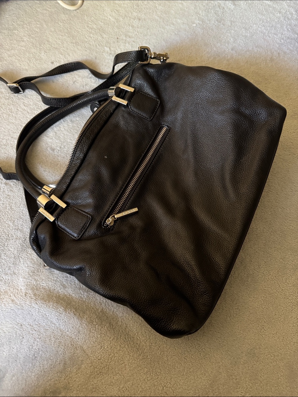 Arcadia Black Quilted Leather Satchel with Silver Hardware - Picture 6 of 6